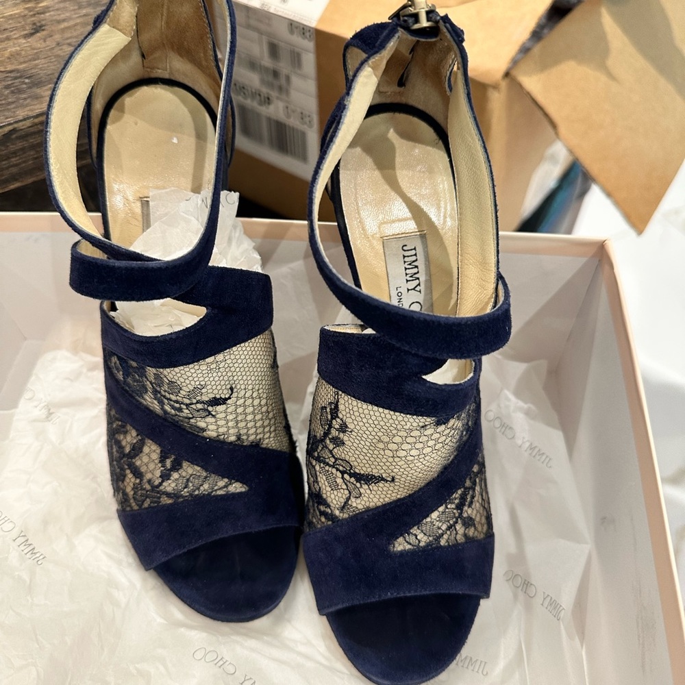Jimmy Choo Vantage suede lace navy 38